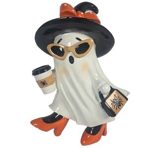 Halloween Ghost Lady Figurine 13.5 Inch Witch Hat Coffee Purse Goblin & Ghoul